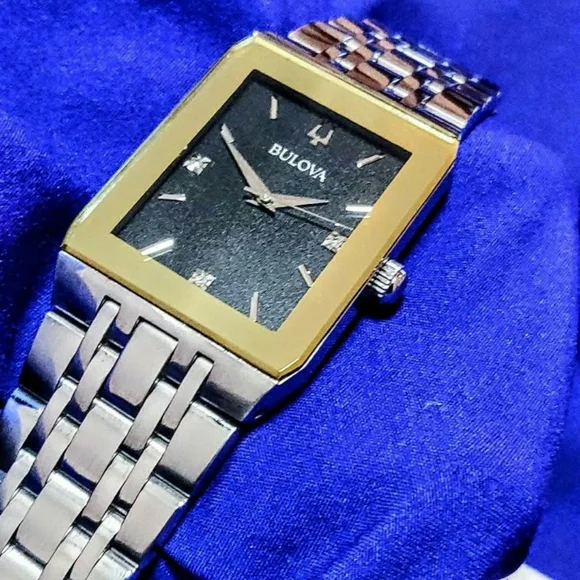 Bulova Quadra Black Gold Tone Luxury Tank Men's Watch